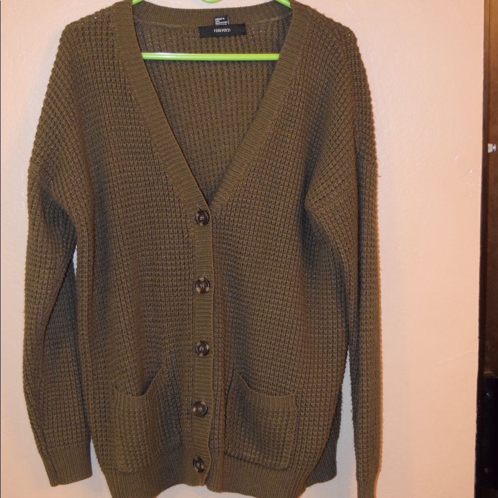 Green-brown button up cardigan